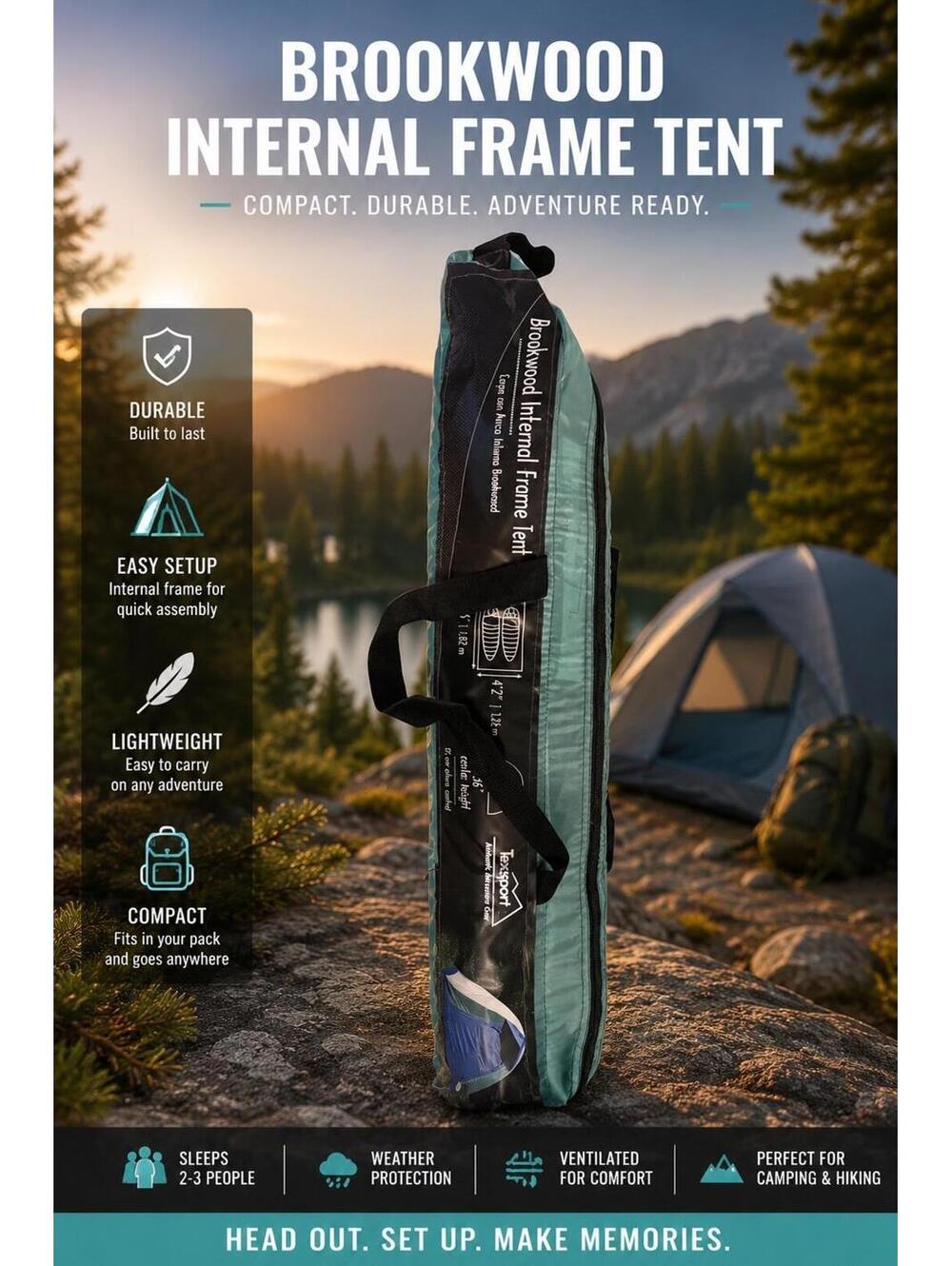 Brookwood Internal Frame Tent – Compact Camping Tent w/ Carry Bag
